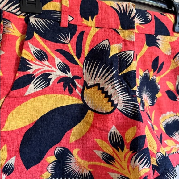 J Crew Coral Navy Floral Cotton Blend Shorts Womens 6 Summer Beach Coastal - Picture 2 of 6